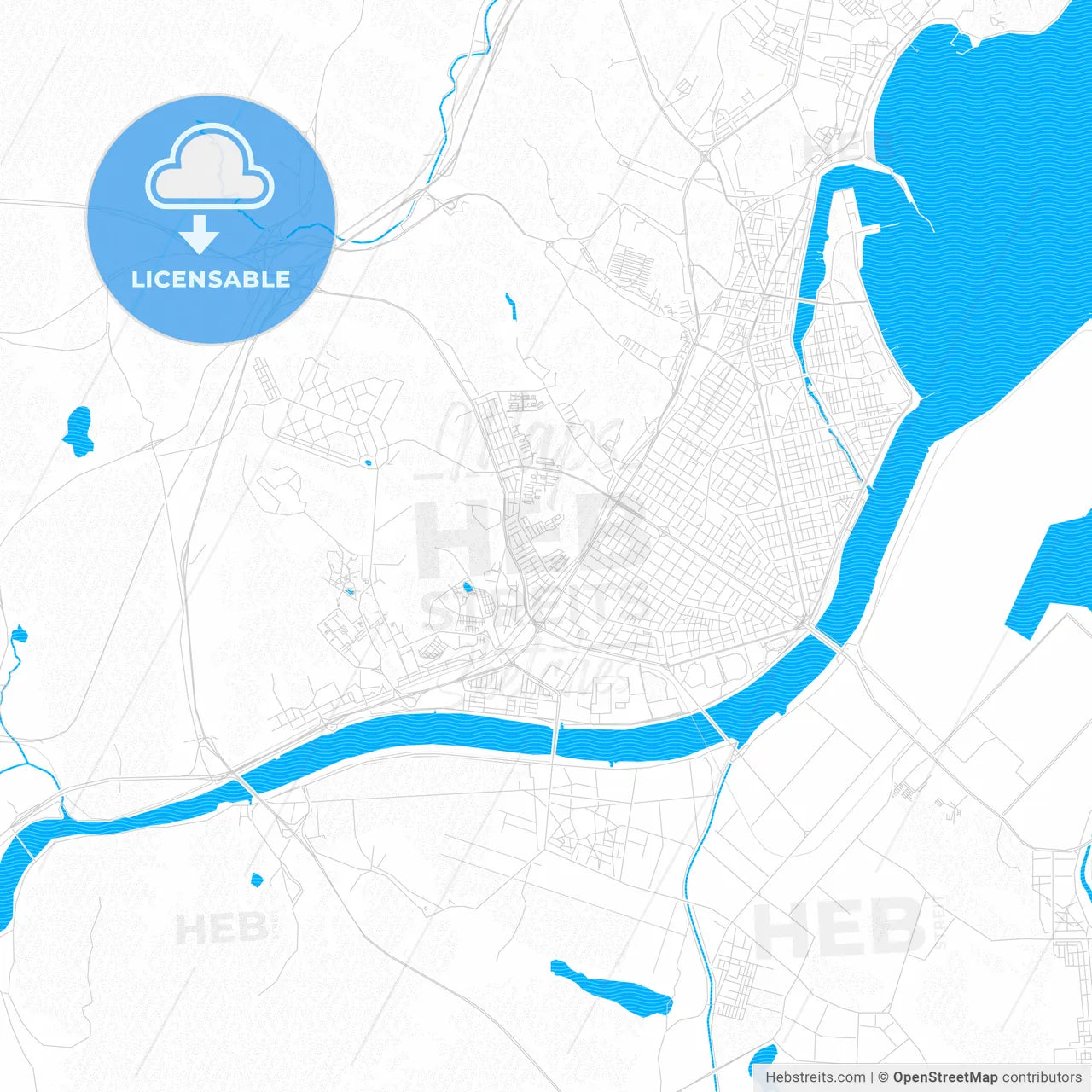 Pohang, South Korea PDF vector map with water in focus