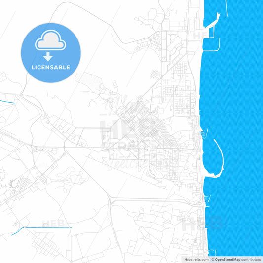 Al Fujairah City  , United Arab Emirates PDF vector map with water in focus