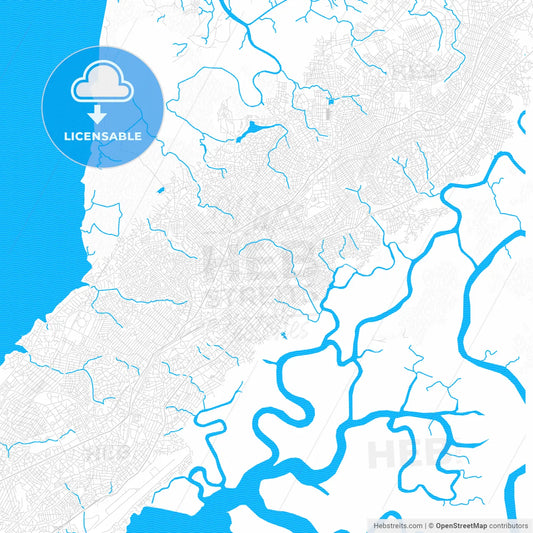 Conakry, Guinea PDF vector map with water in focus