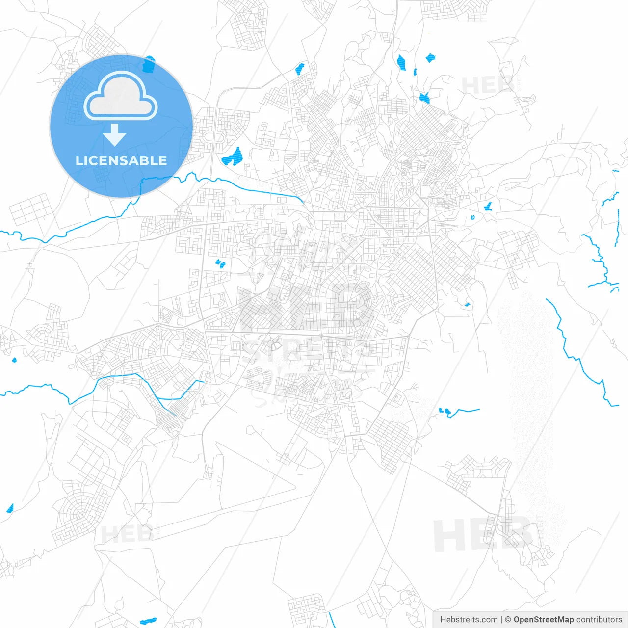 Asmara, Eritrea PDF vector map with water in focus