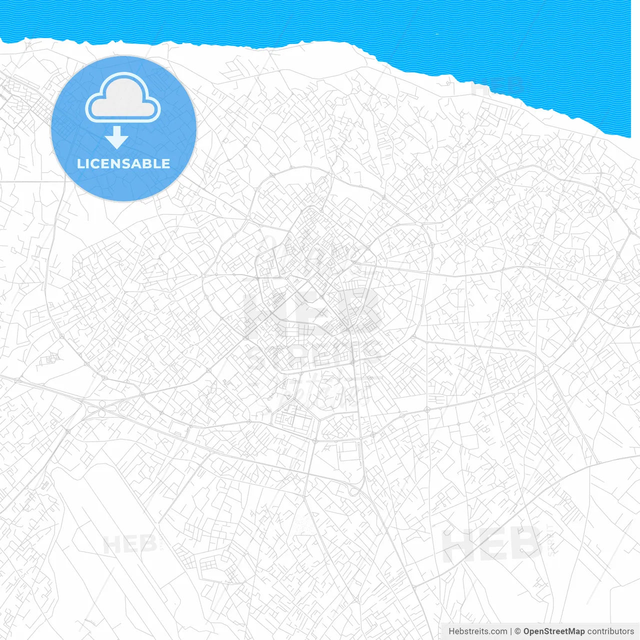 Misratah, Libya PDF vector map with water in focus