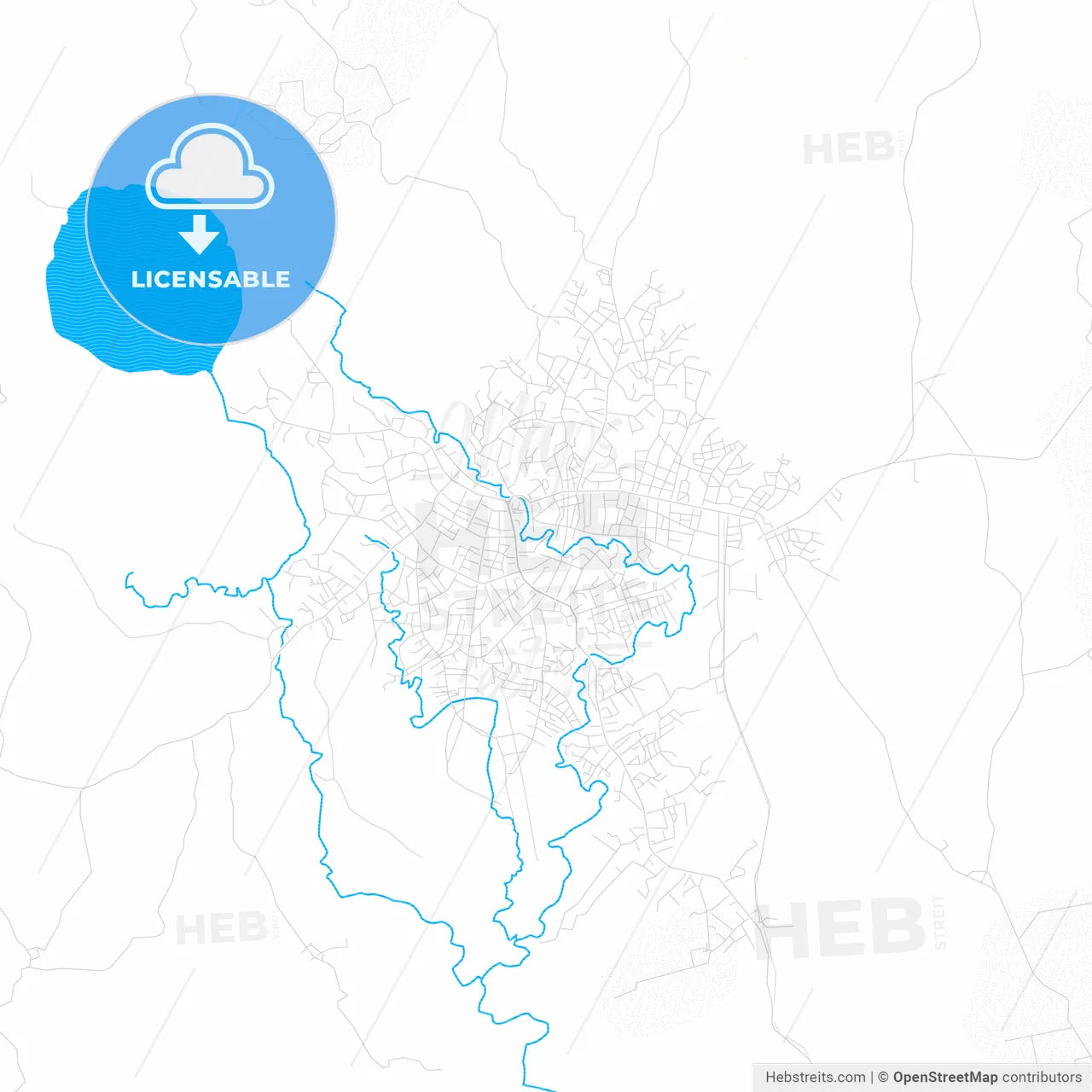 Kumba, Cameroon PDF vector map with water in focus