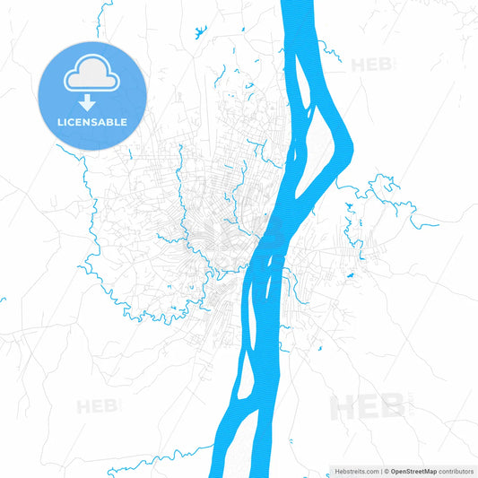 Kindu, DR Congo PDF vector map with water in focus