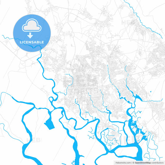 Buguma, Nigeria PDF vector map with water in focus