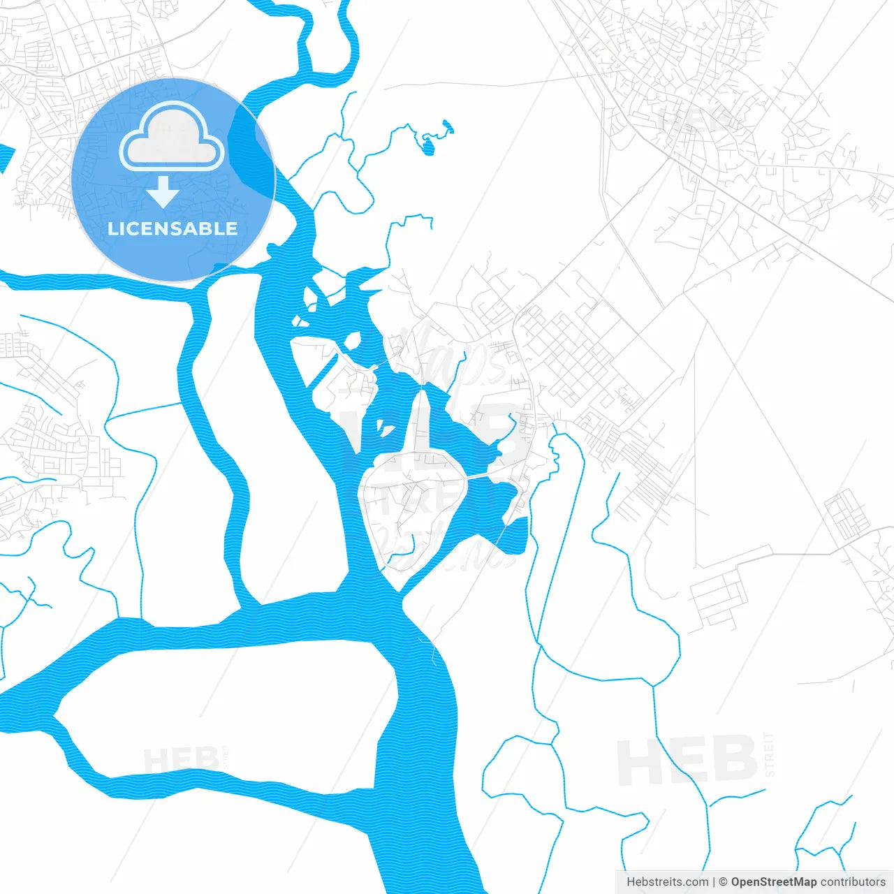 Okrika, Nigeria PDF vector map with water in focus
