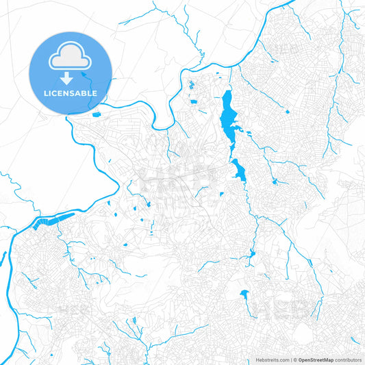 Maseru, Lesotho PDF vector map with water in focus