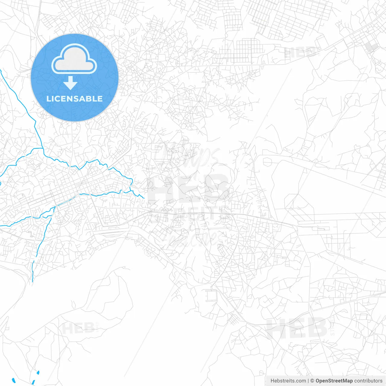 Lubango, Angola PDF vector map with water in focus