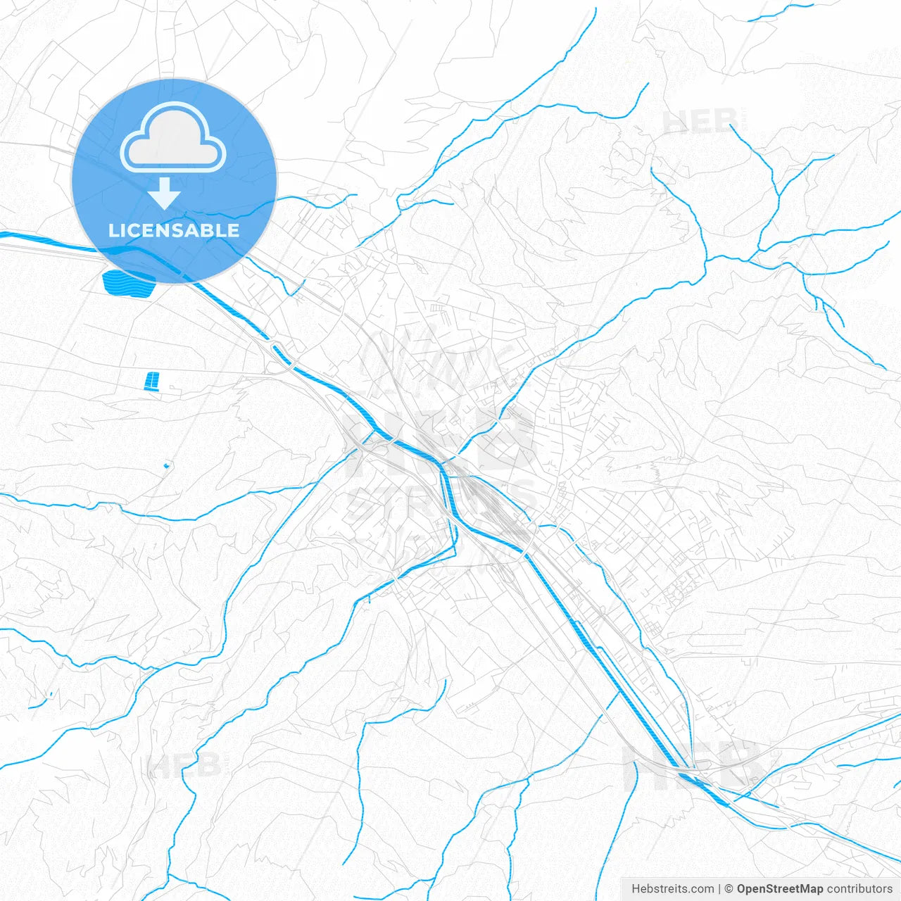 Bludenz, Austria PDF vector map with water in focus