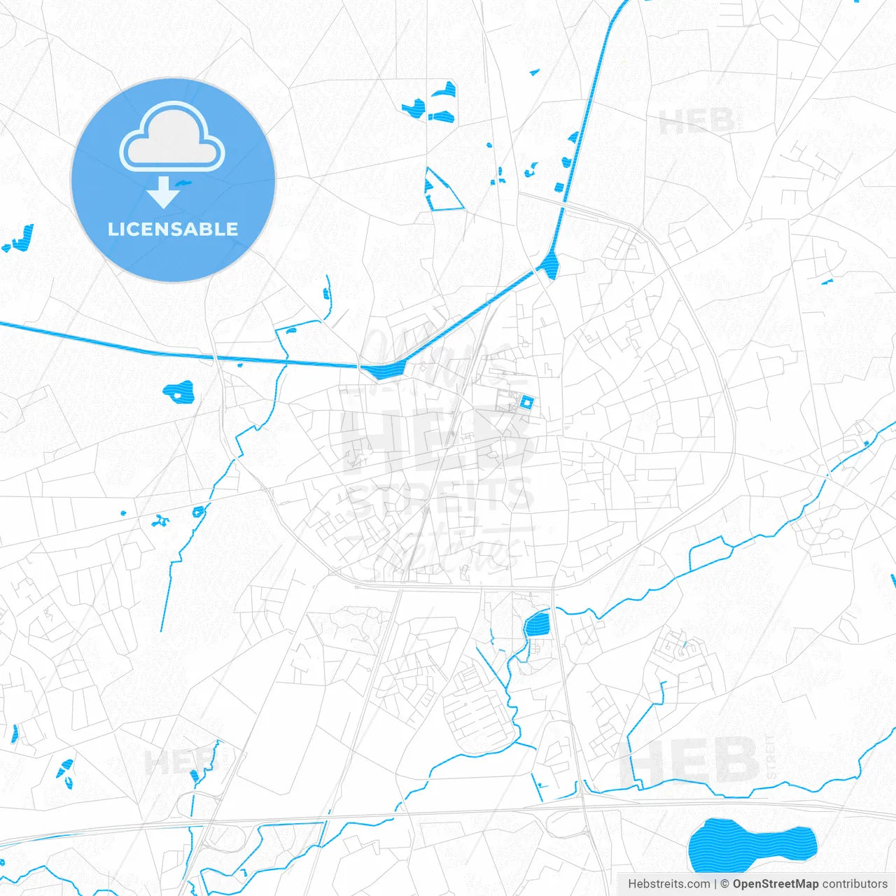 Turnhout, Belgium PDF vector map with water in focus