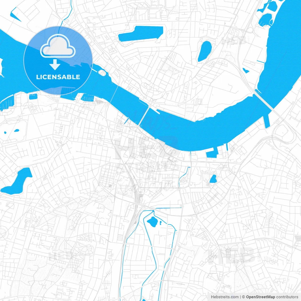 Aalborg, Denmark PDF vector map with water in focus