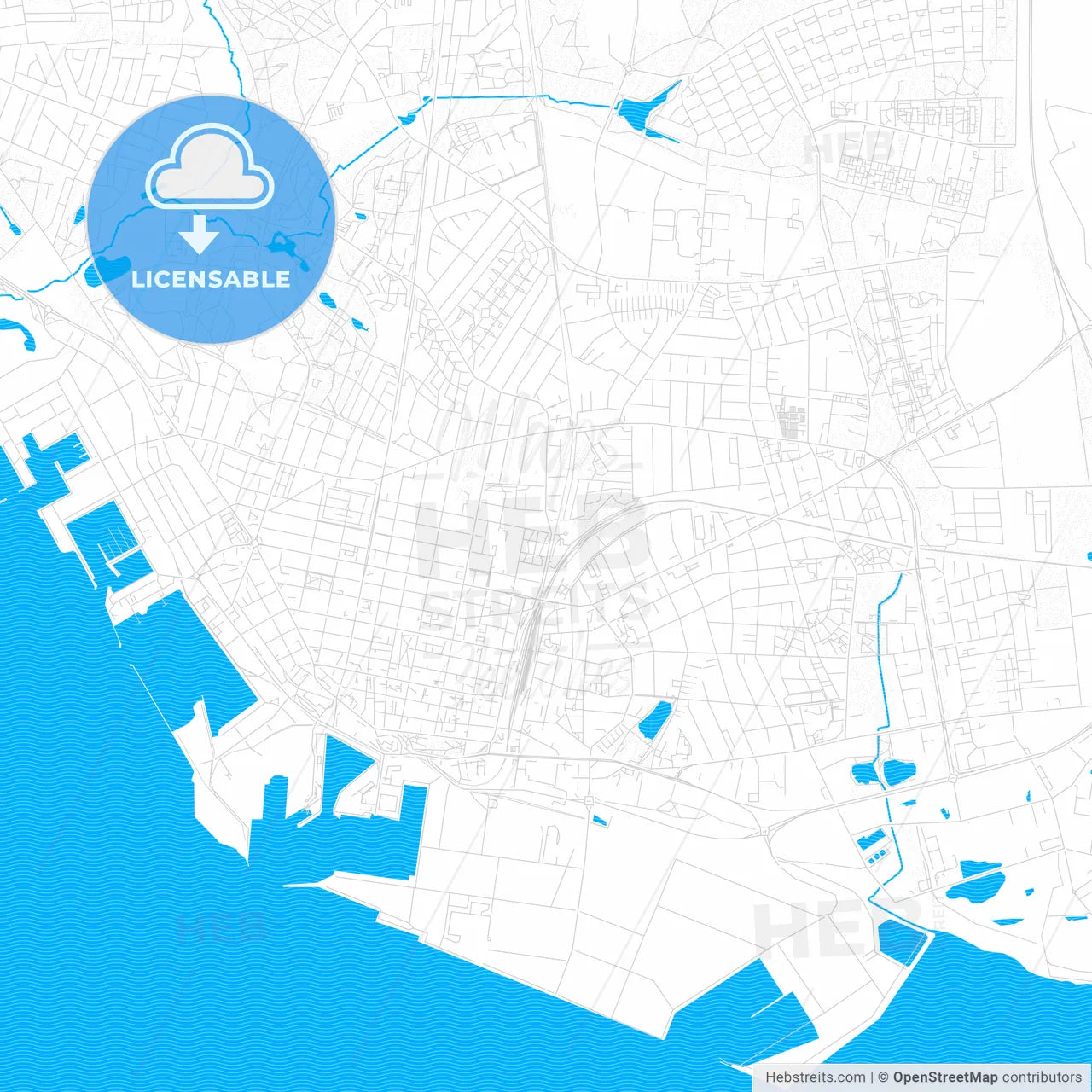 Esbjerg, Denmark PDF vector map with water in focus