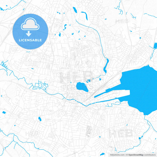 Kolding, Denmark PDF vector map with water in focus