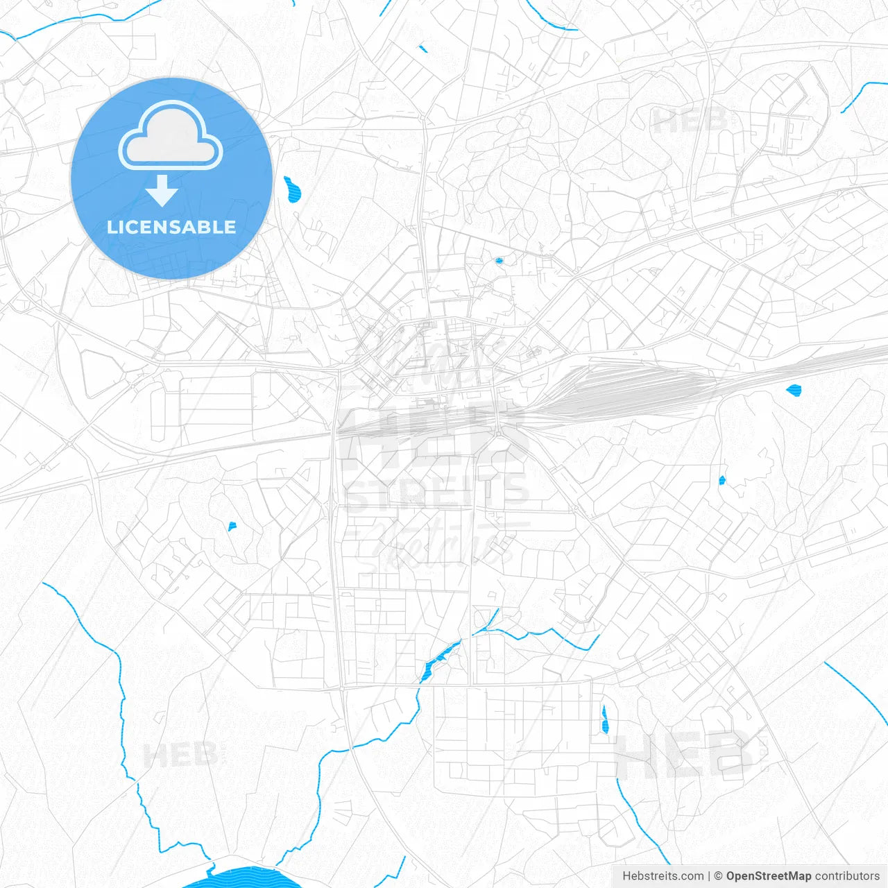 Kouvola, Finland PDF vector map with water in focus