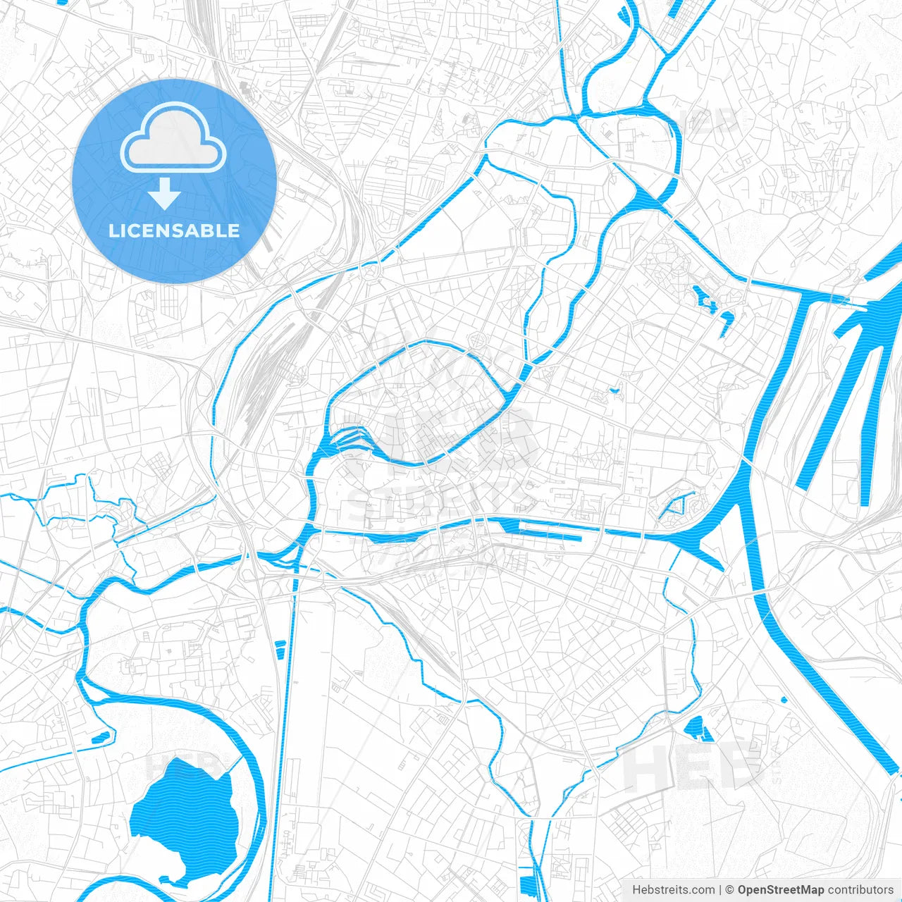 Strasbourg, France PDF vector map with water in focus