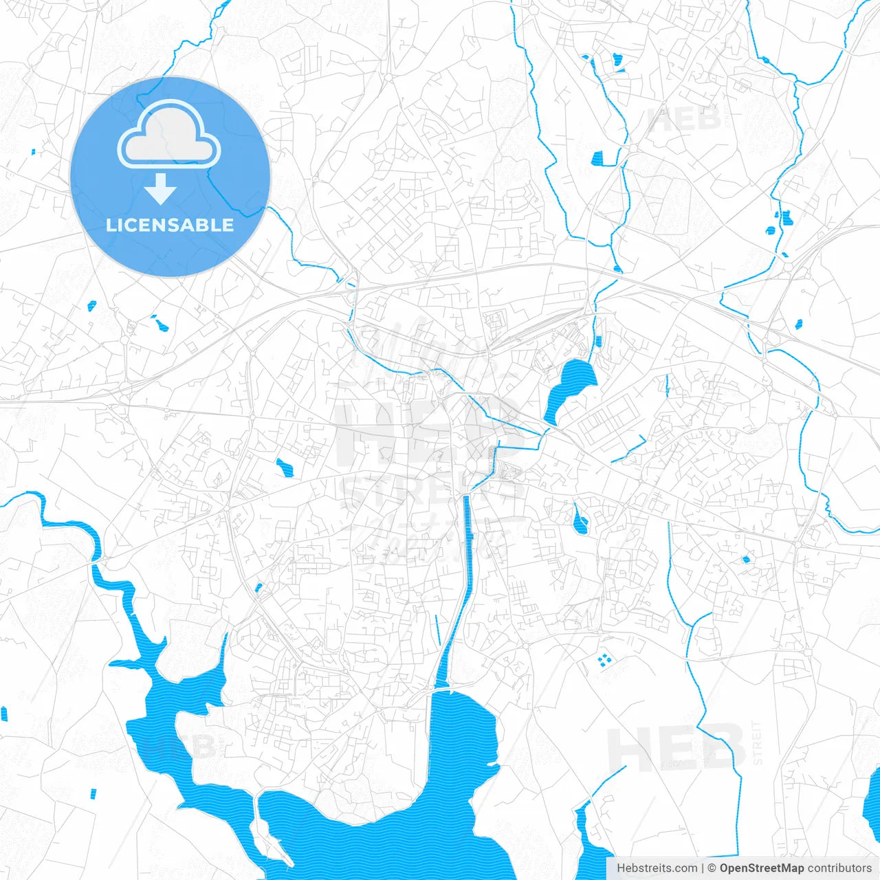 Vannes, France PDF vector map with water in focus