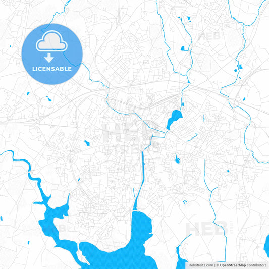Vannes, France PDF vector map with water in focus