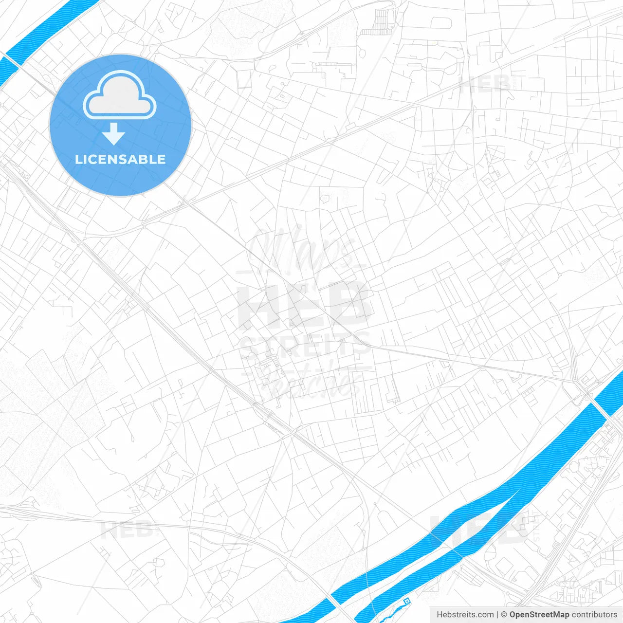 Houilles, France PDF vector map with water in focus