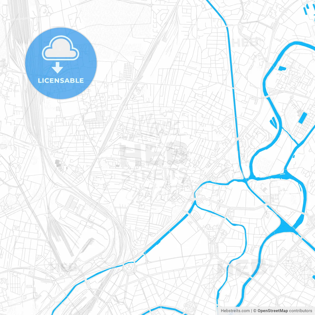 Schiltigheim, France PDF vector map with water in focus