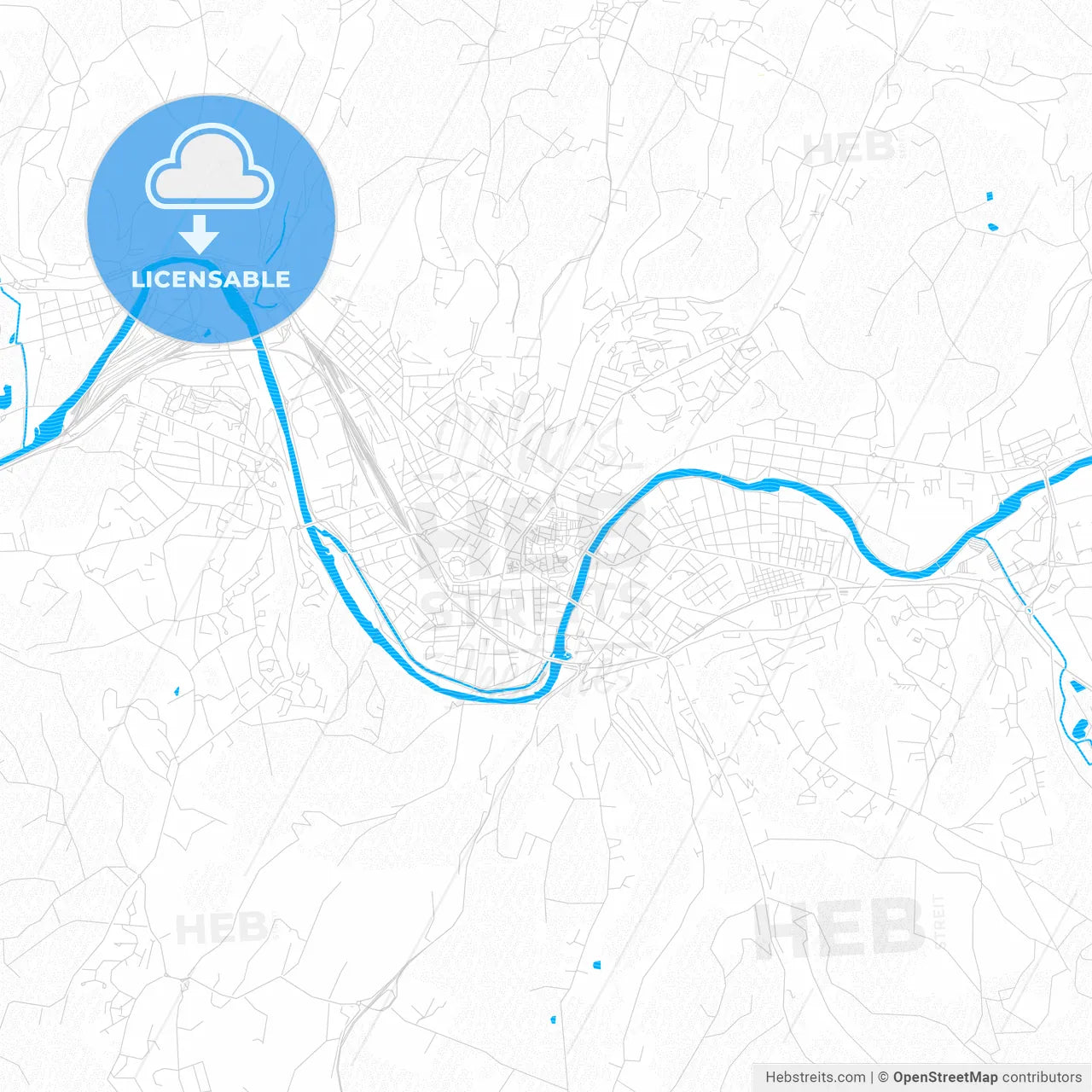 Périgueux, France PDF vector map with water in focus