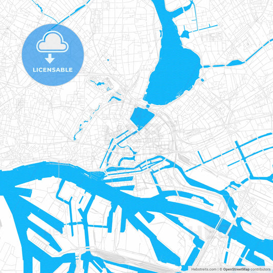 Hamburg, Germany PDF vector map with water in focus