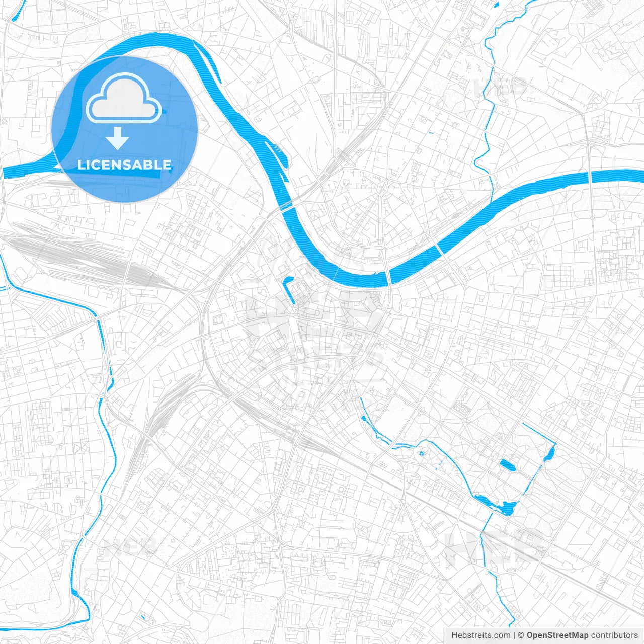 Dresden, Germany PDF vector map with water in focus