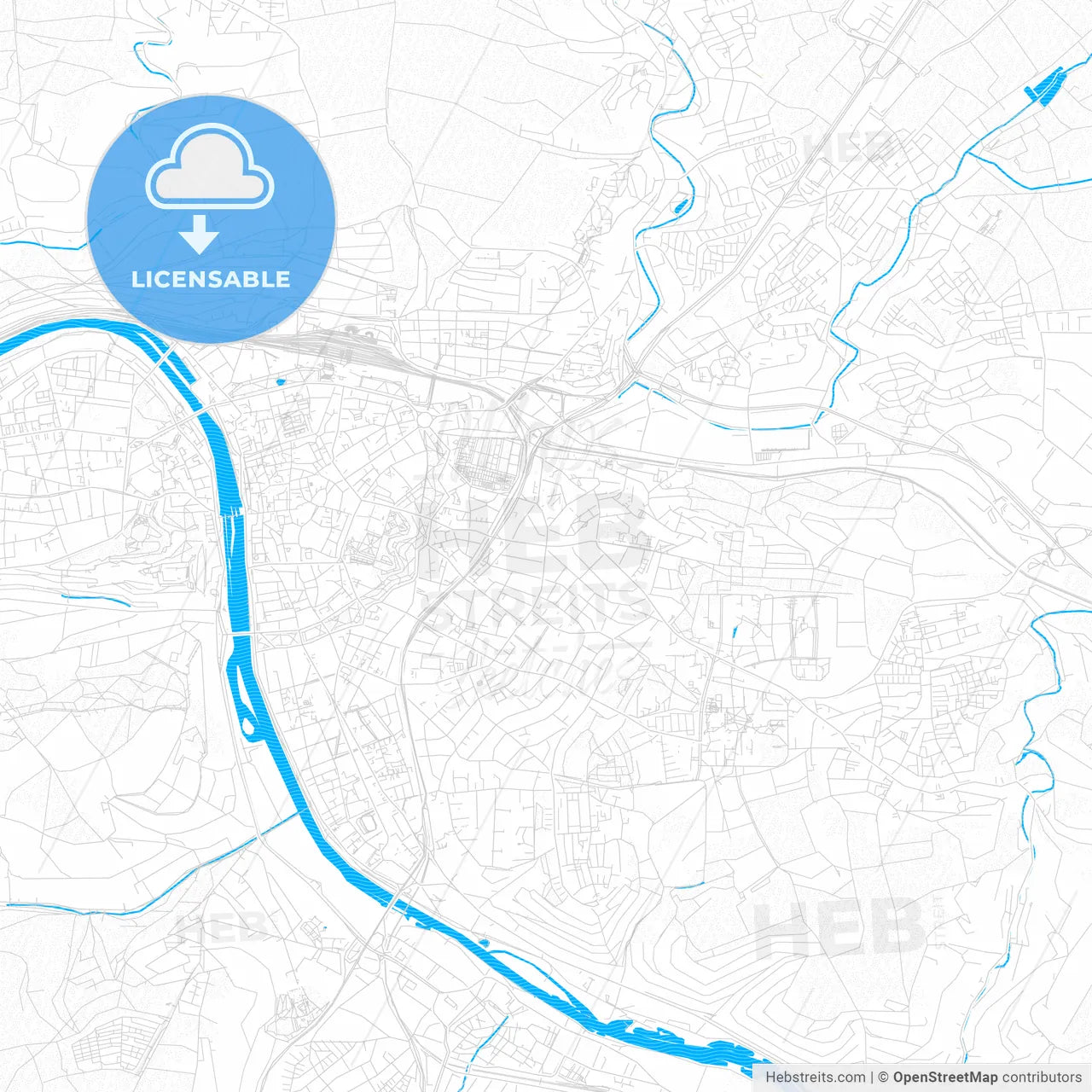 Wurzburg, Germany PDF vector map with water in focus