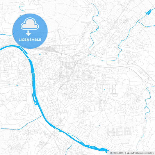 Wurzburg, Germany PDF vector map with water in focus