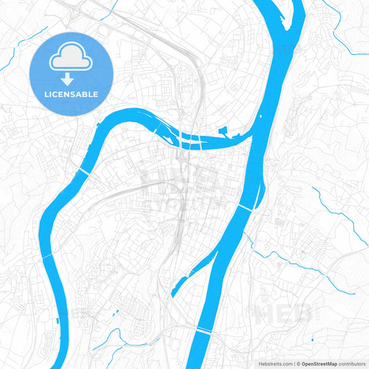 Koblenz, Germany PDF vector map with water in focus