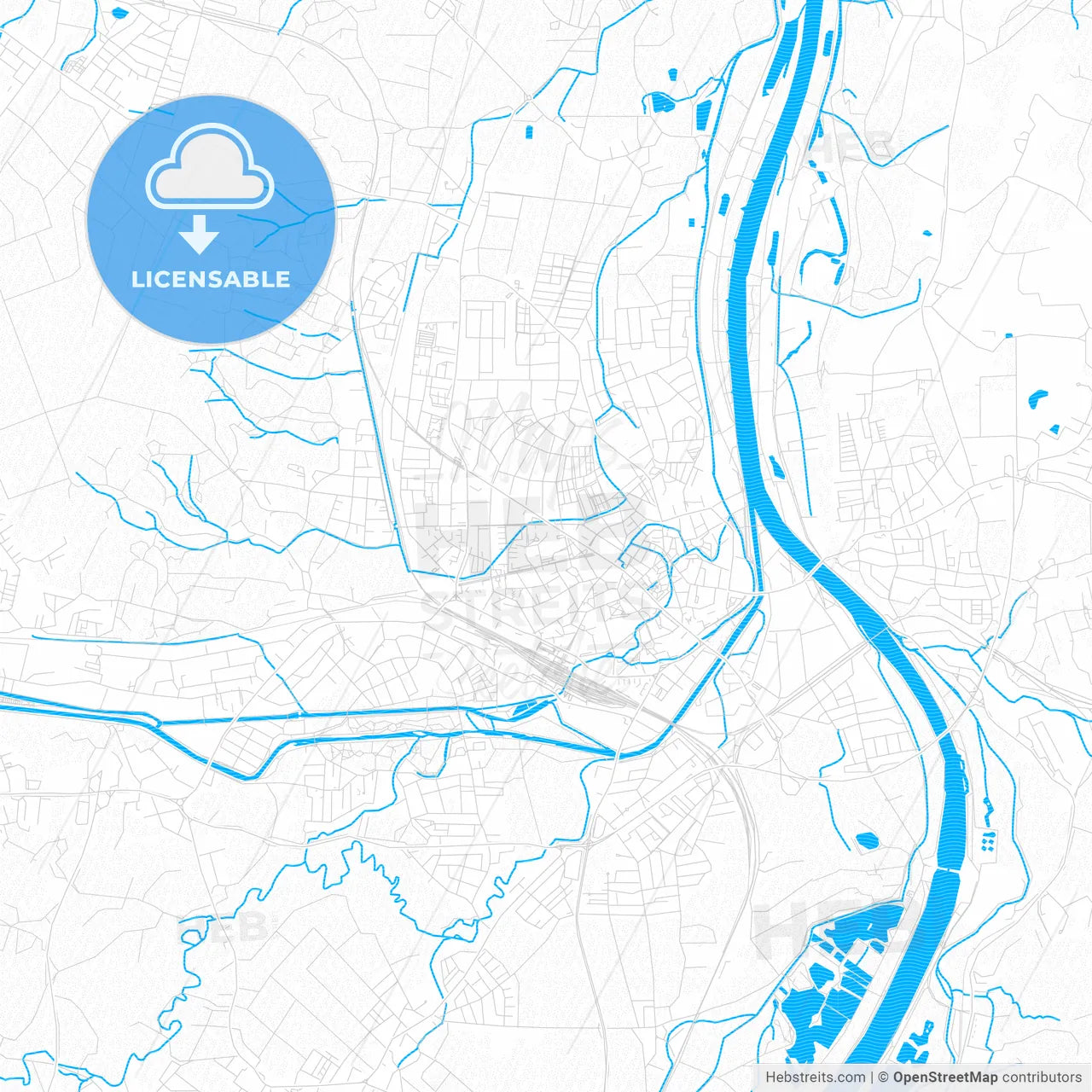 Rosenheim, Germany PDF vector map with water in focus