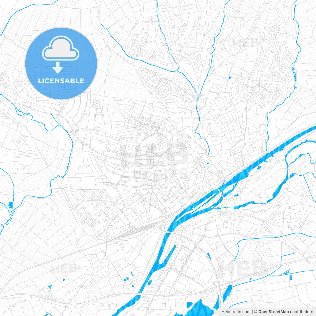 Schweinfurt, Germany PDF vector map with water in focus