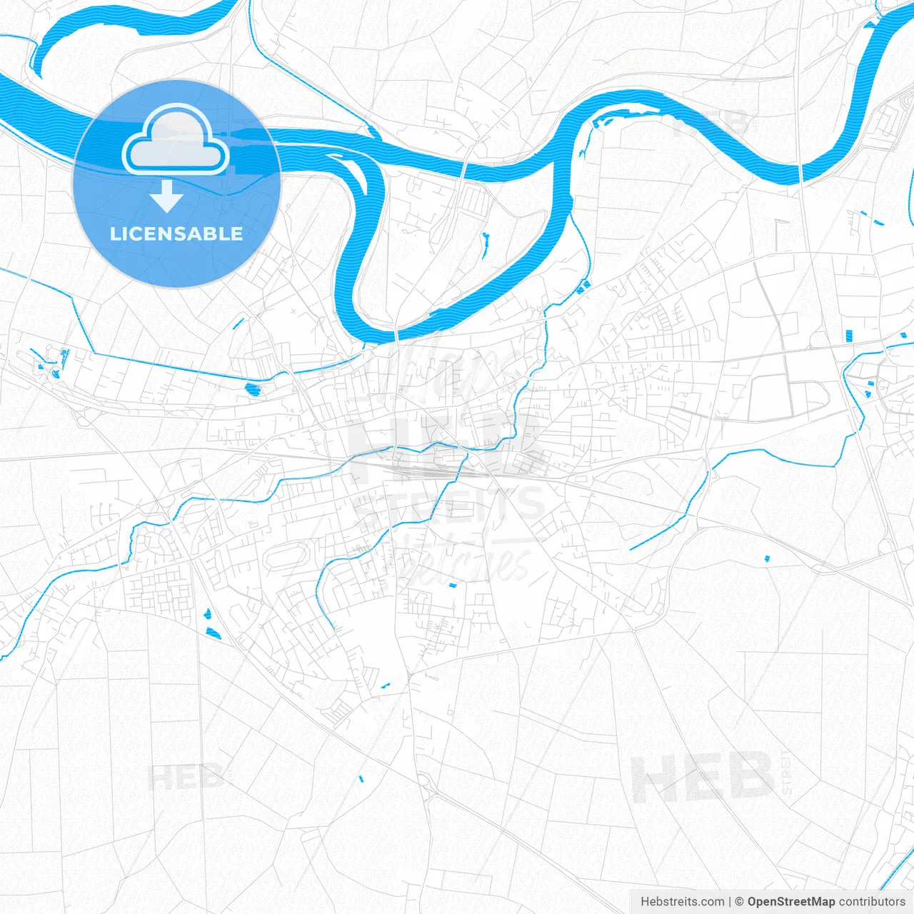 Straubing, Germany PDF vector map with water in focus
