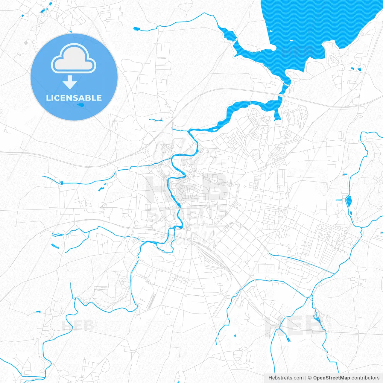 Bautzen, Germany PDF vector map with water in focus