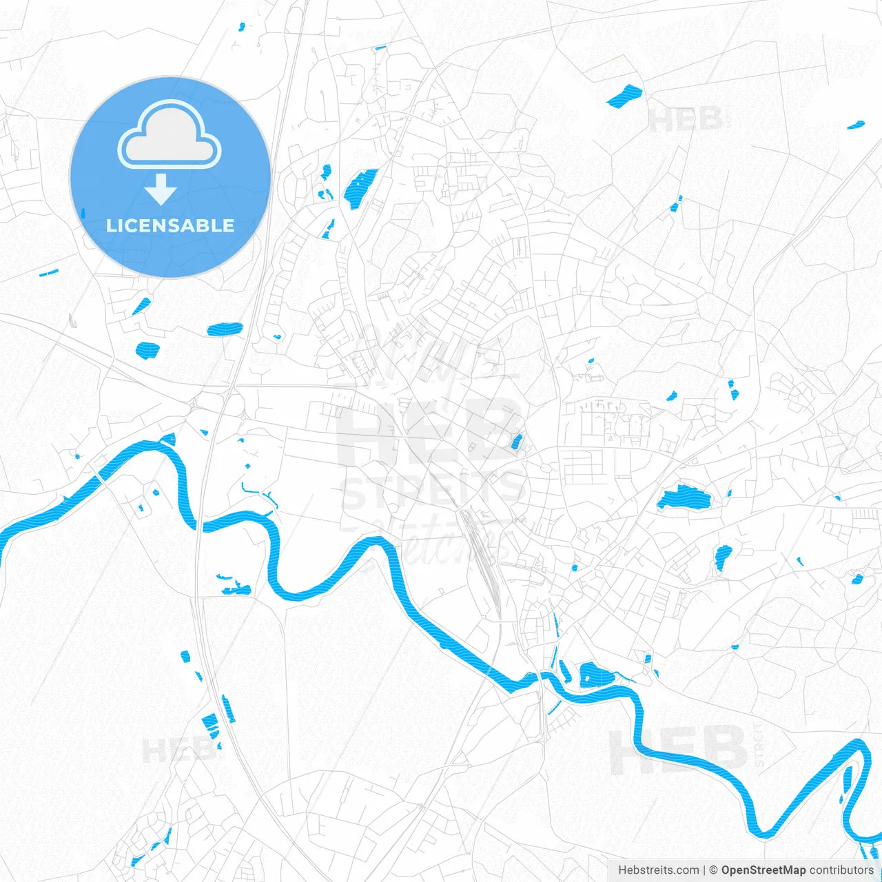 Itzehoe, Germany PDF vector map with water in focus