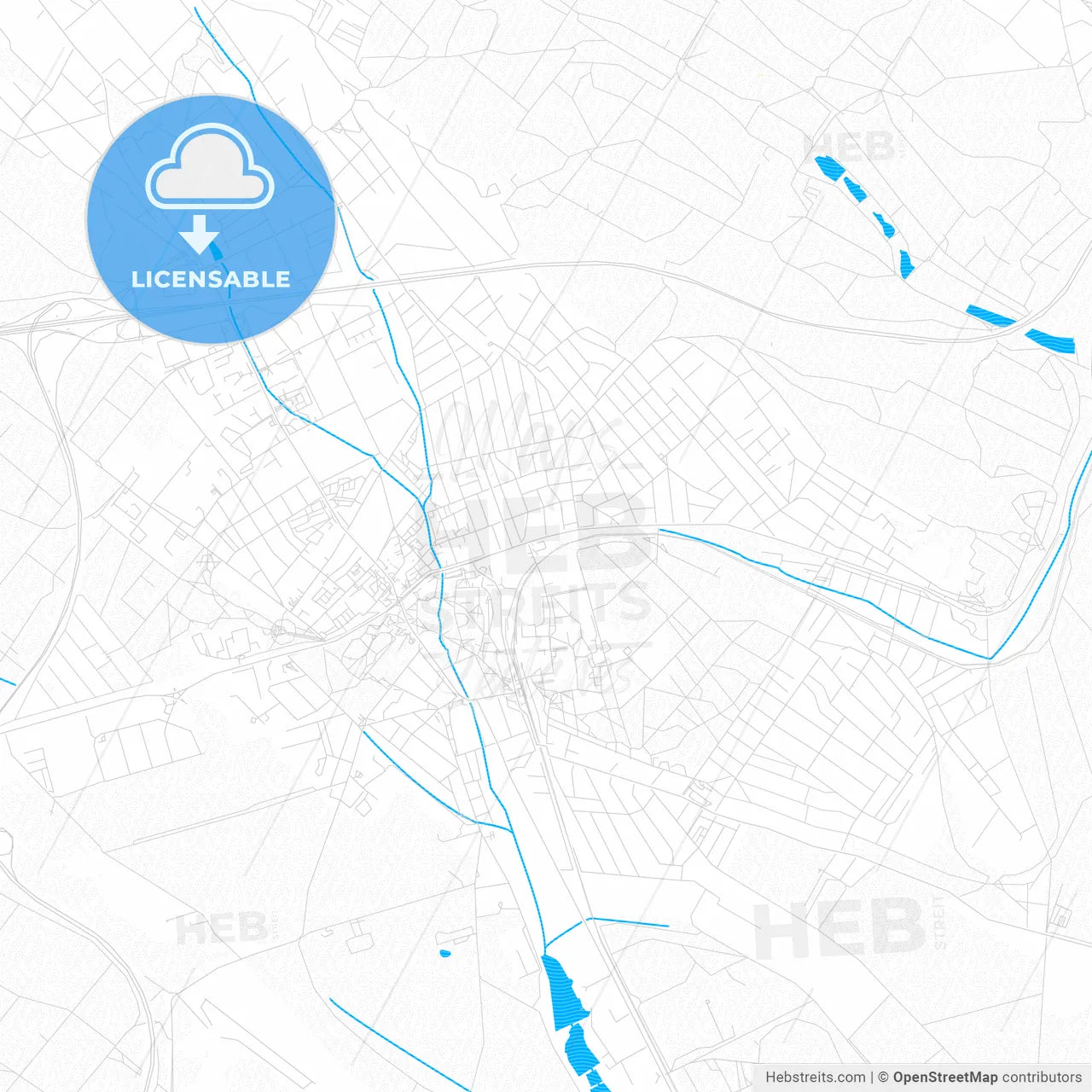 Gödöllő, Hungary PDF vector map with water in focus