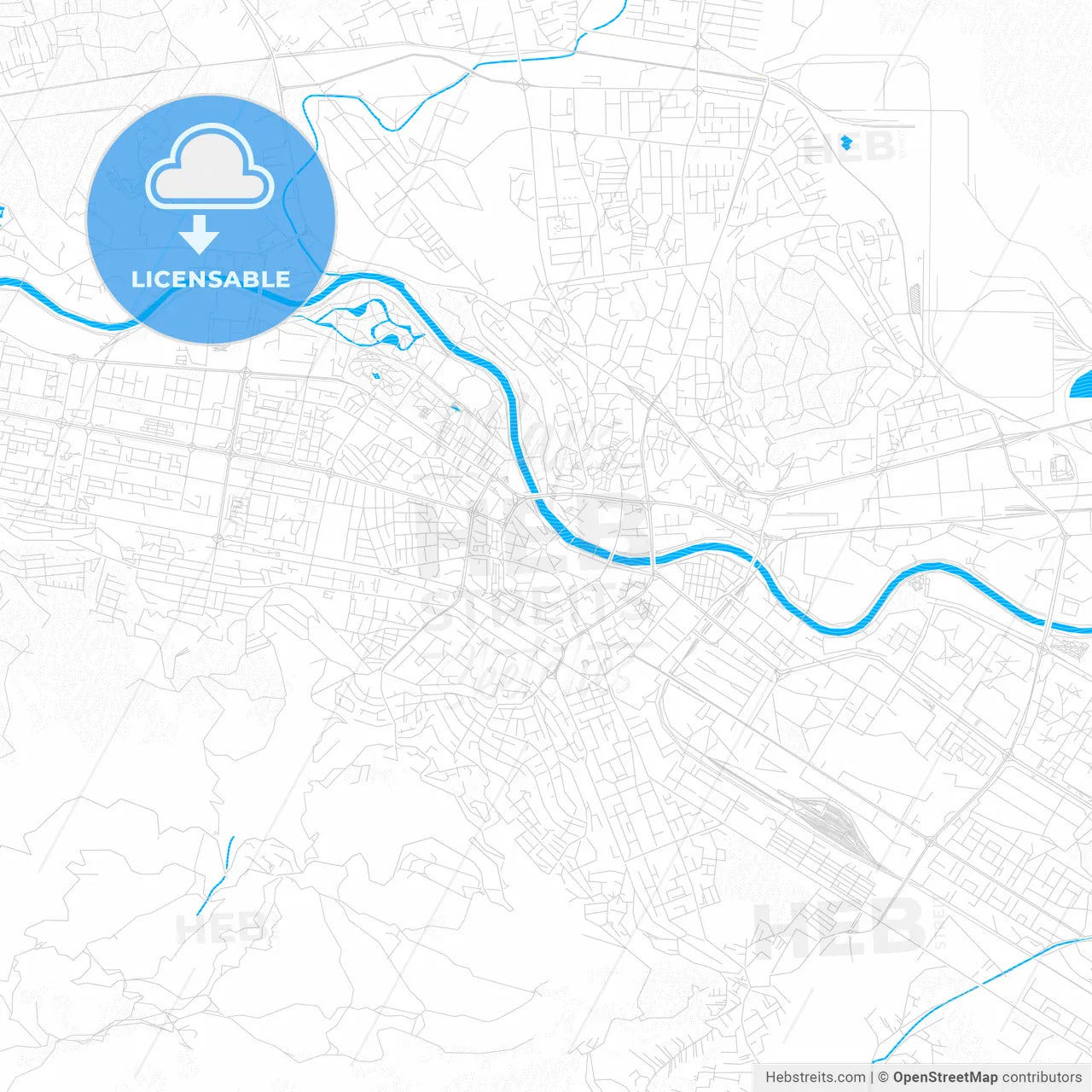 Skopje, North Macedonia PDF vector map with water in focus