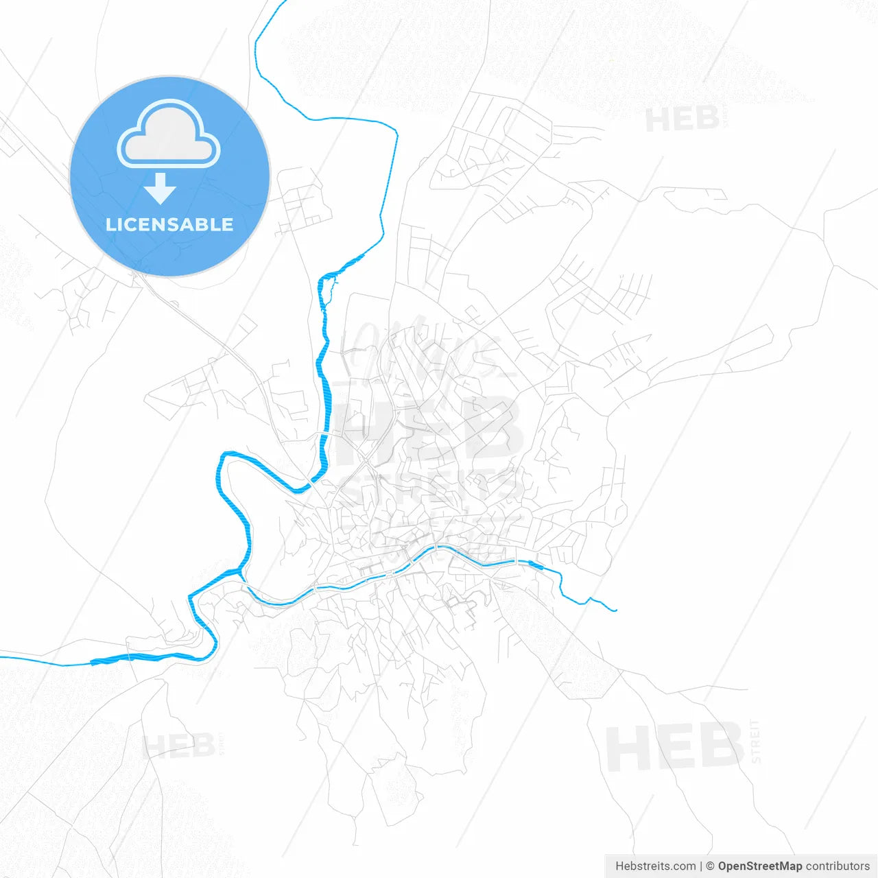 Štip, North Macedonia PDF vector map with water in focus