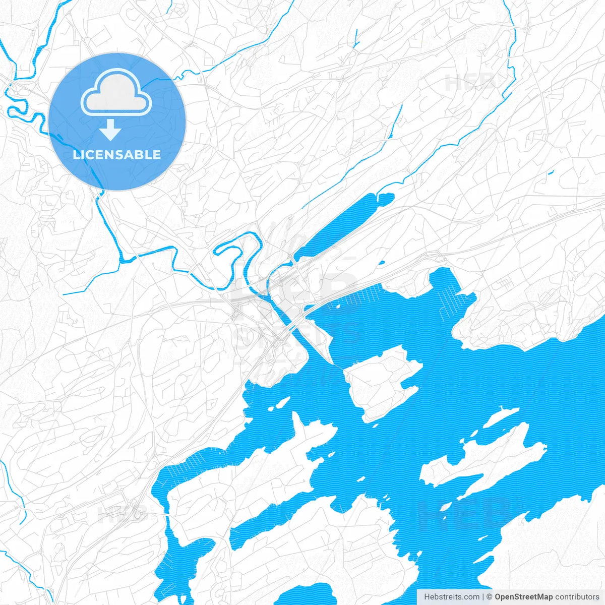 Sandvika, Norway PDF vector map with water in focus
