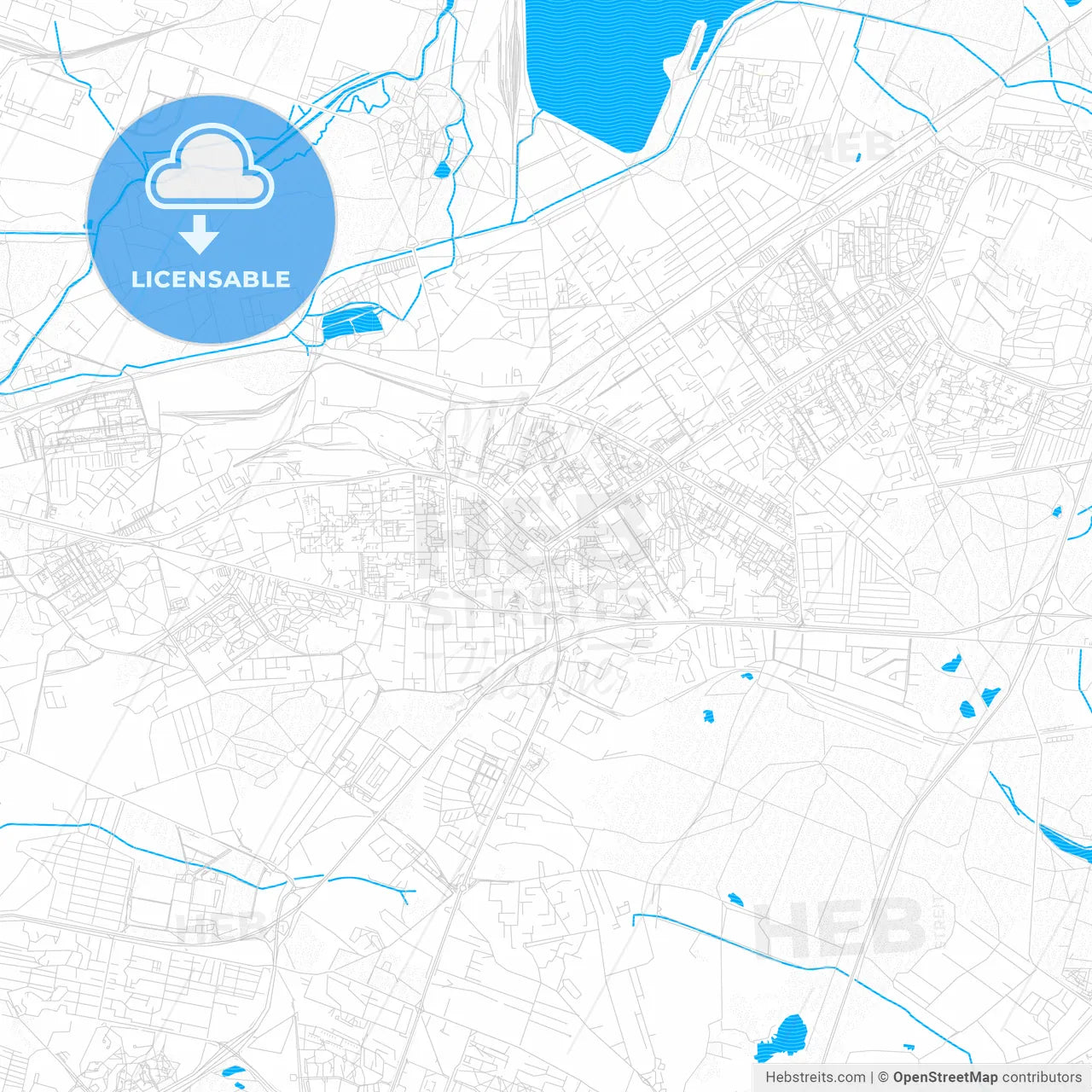 Dąbrowa Górnicza, Poland PDF vector map with water in focus