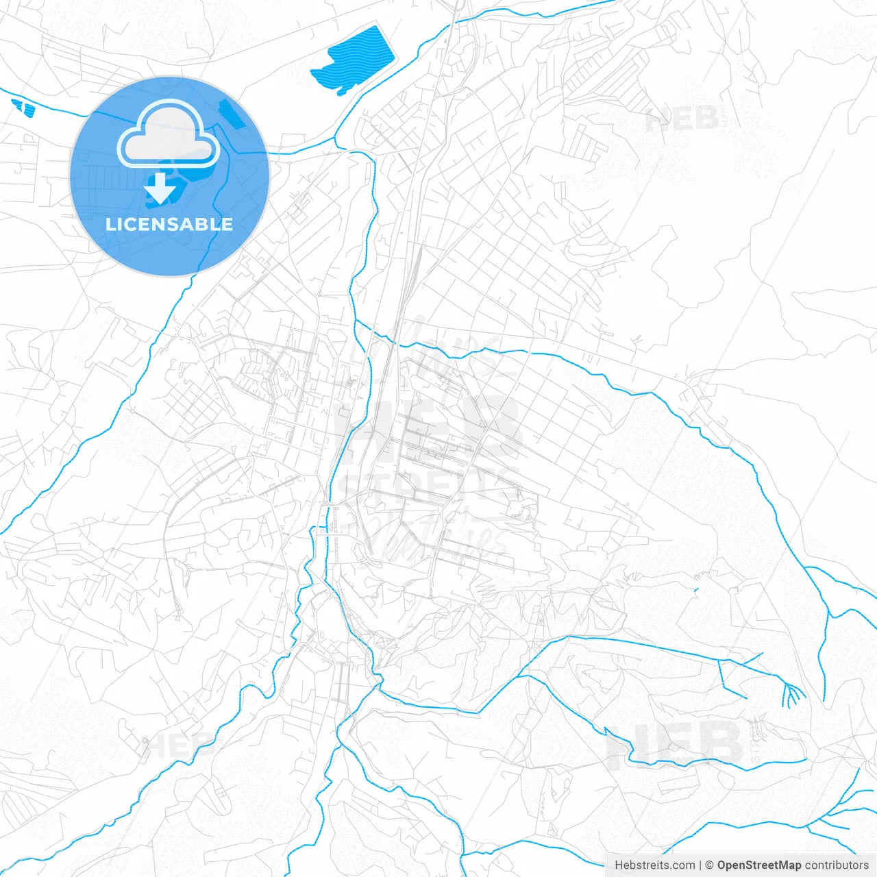 Kislovodsk, Russia PDF vector map with water in focus
