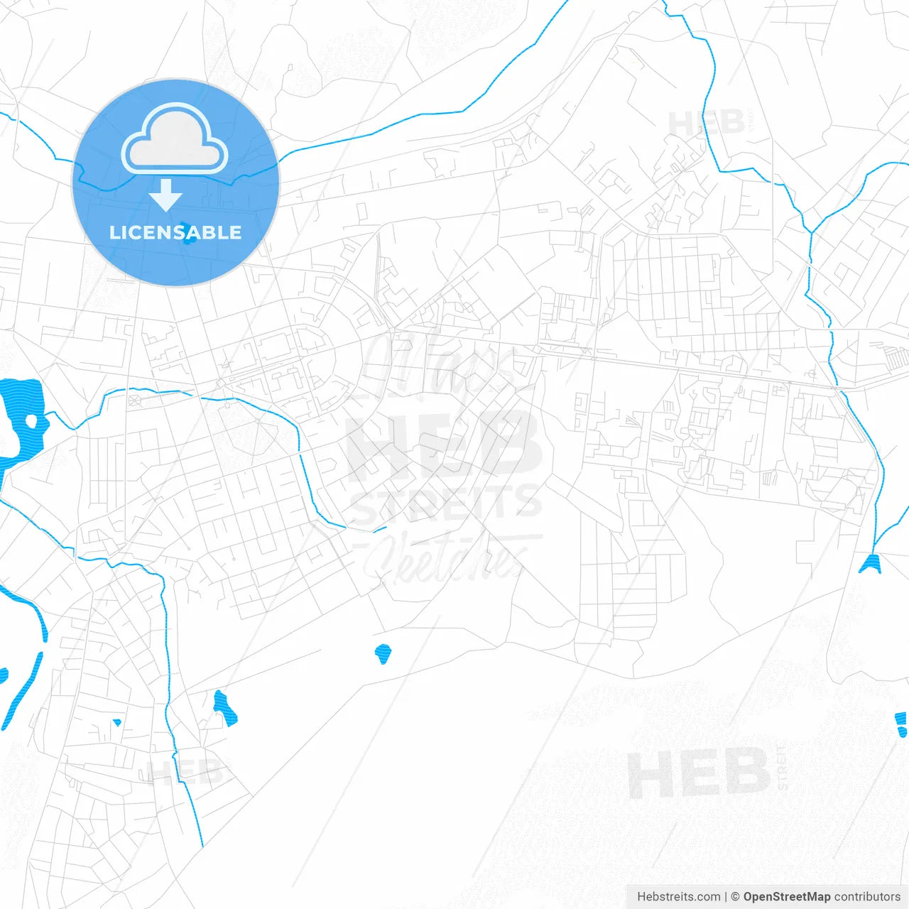 Oktyabrsky, Russia PDF vector map with water in focus