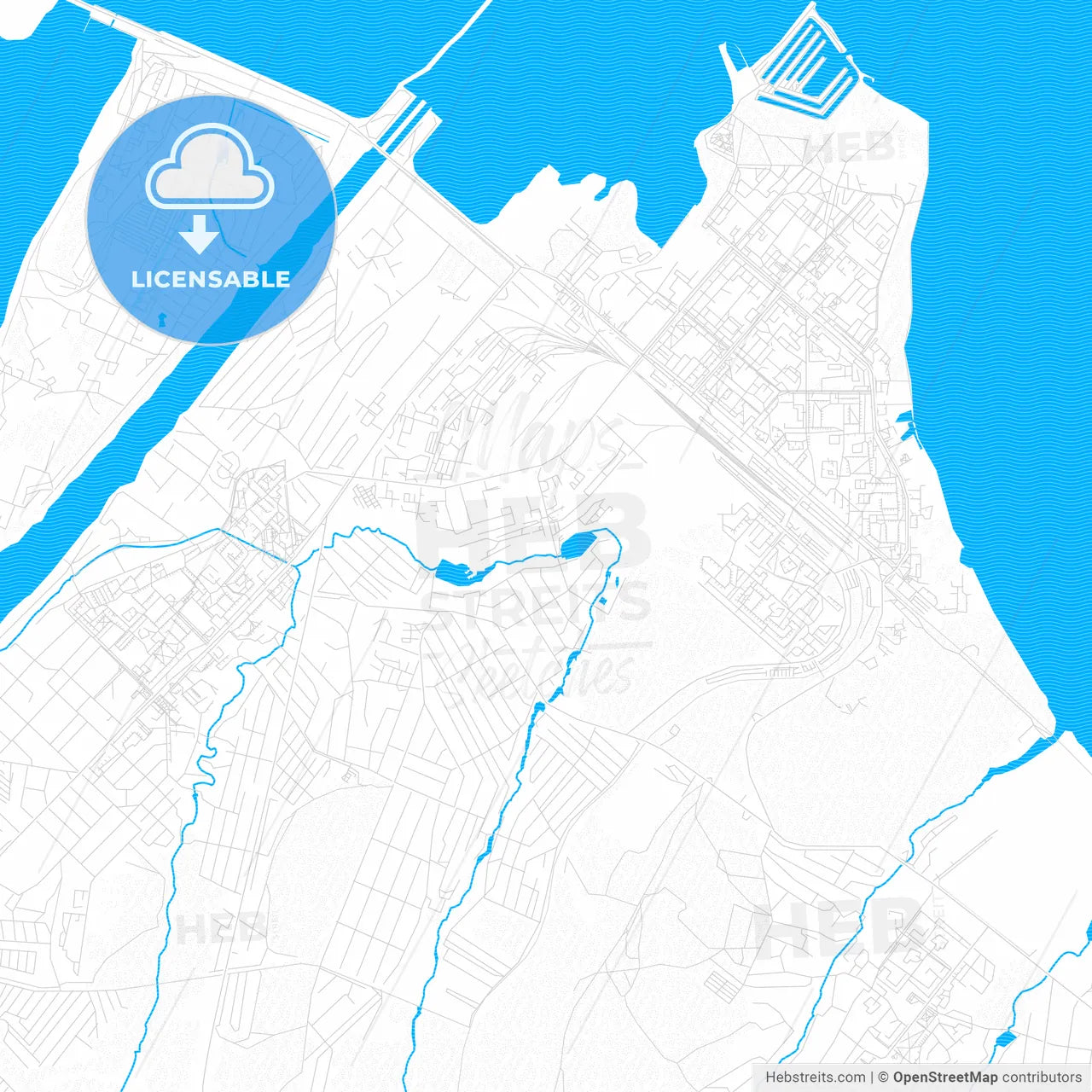 Chaykovsky, Russia PDF vector map with water in focus