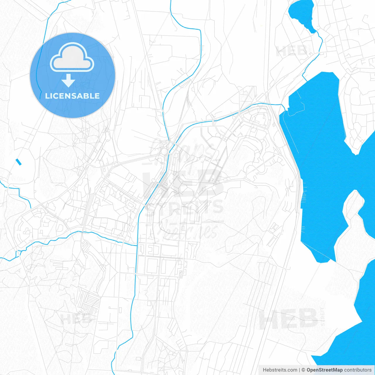 Novouralsk, Russia PDF vector map with water in focus