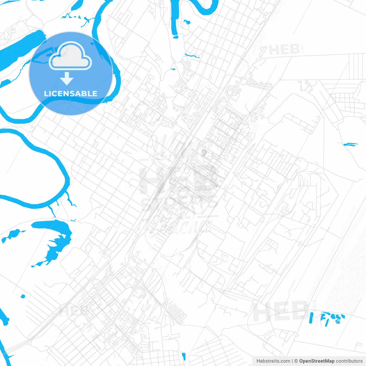 Chapayevsk, Russia PDF vector map with water in focus