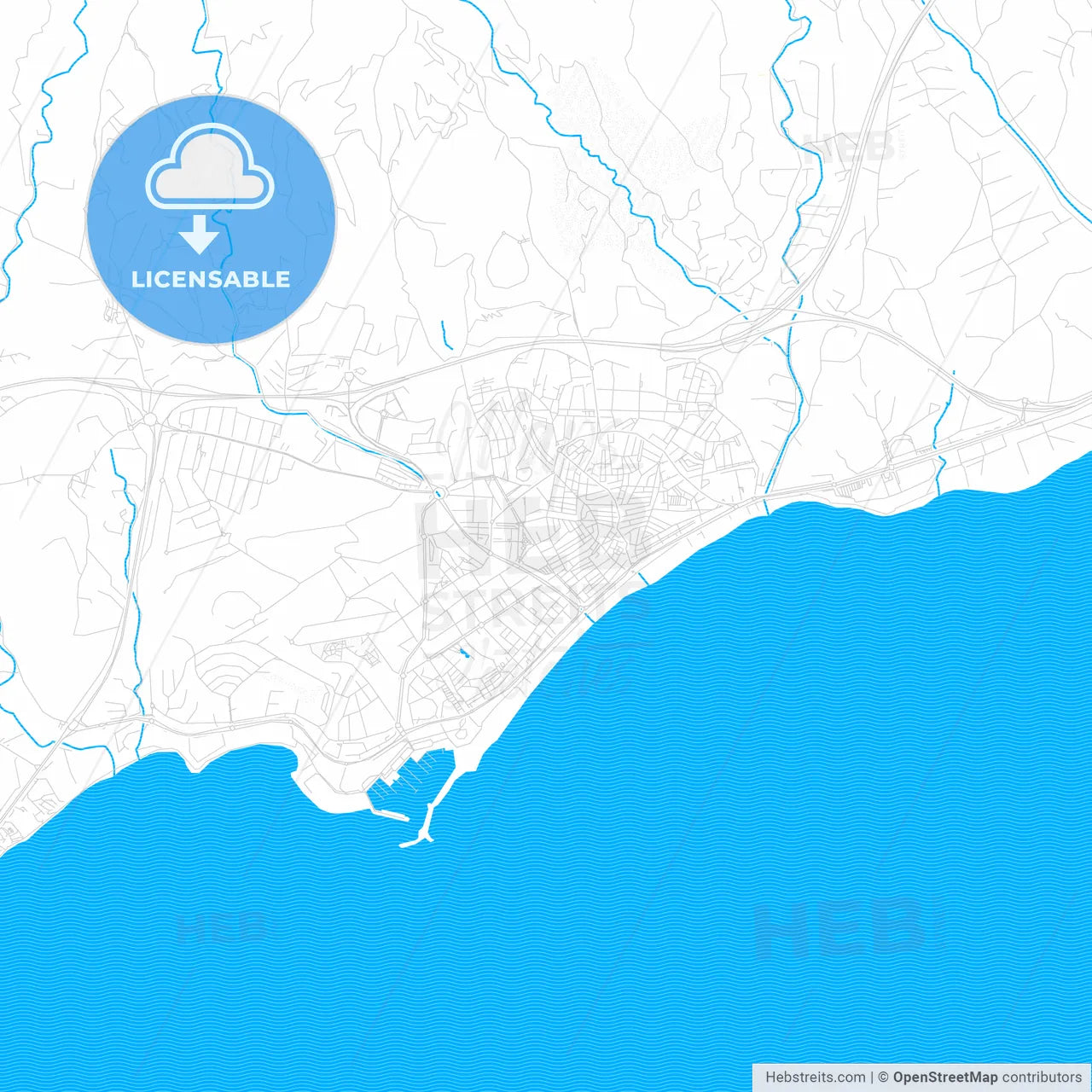 Estepona, Spain PDF vector map with water in focus