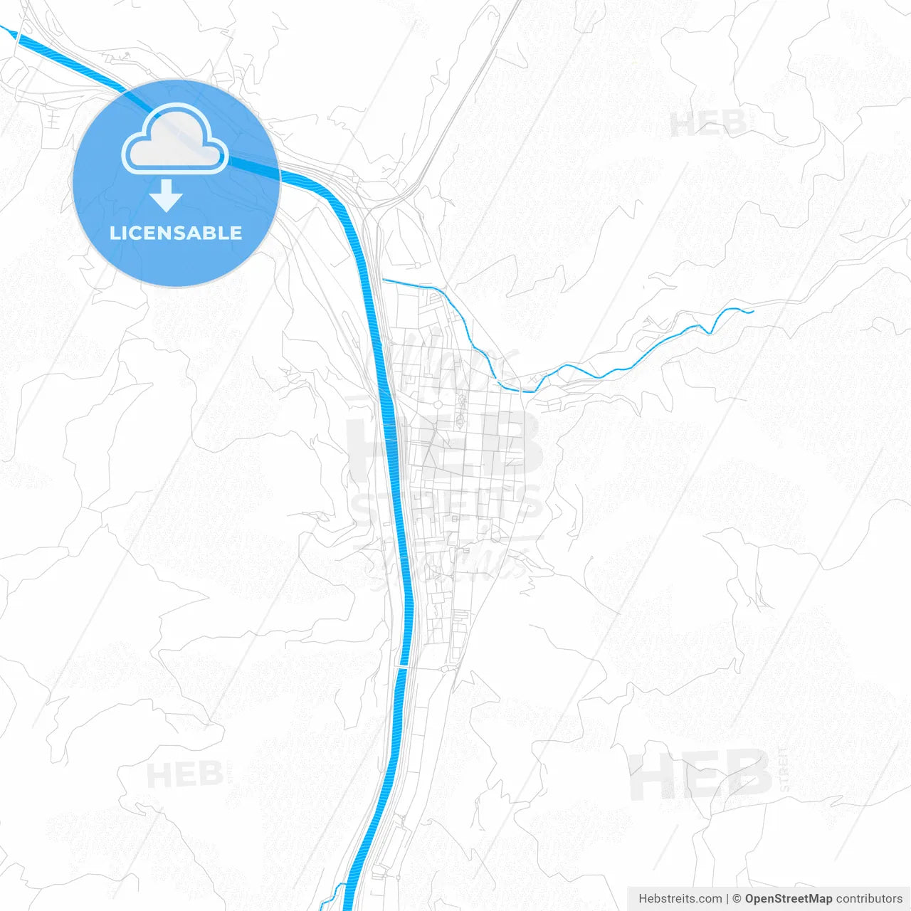 Mieres, Spain PDF vector map with water in focus