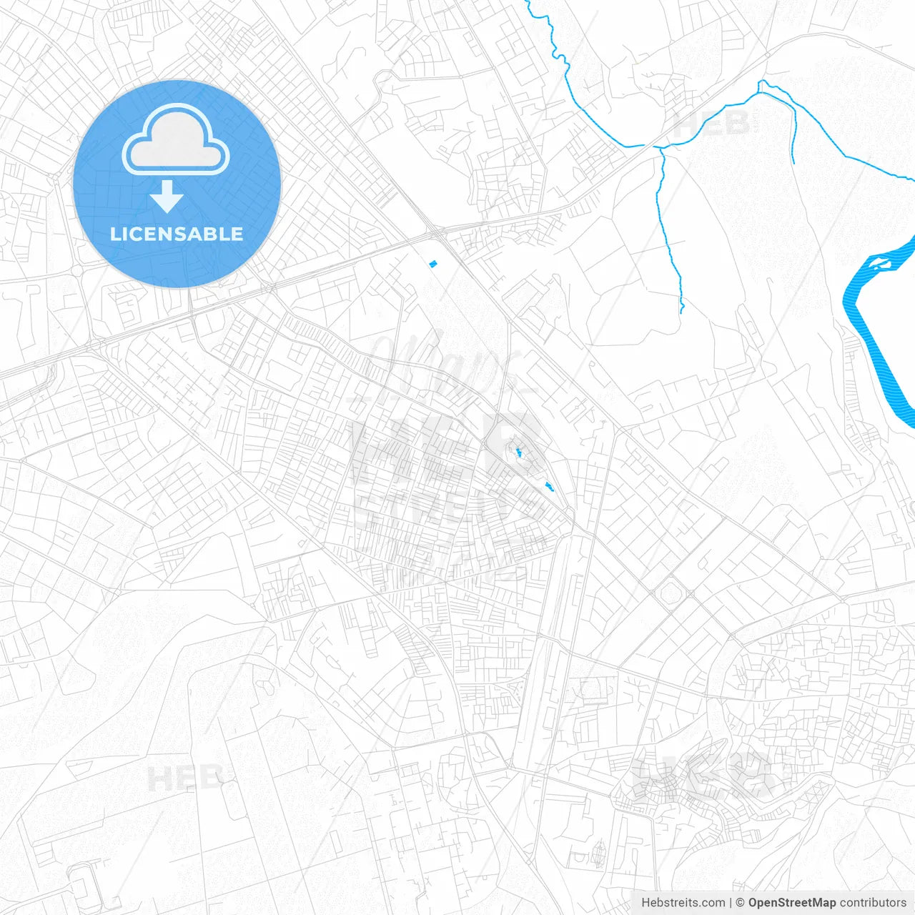 Diyarbakır, Turkey PDF vector map with water in focus
