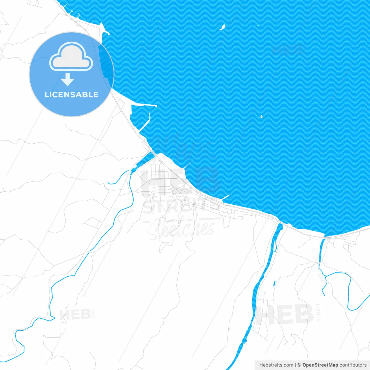 Fatsa, Turkey PDF vector map with water in focus