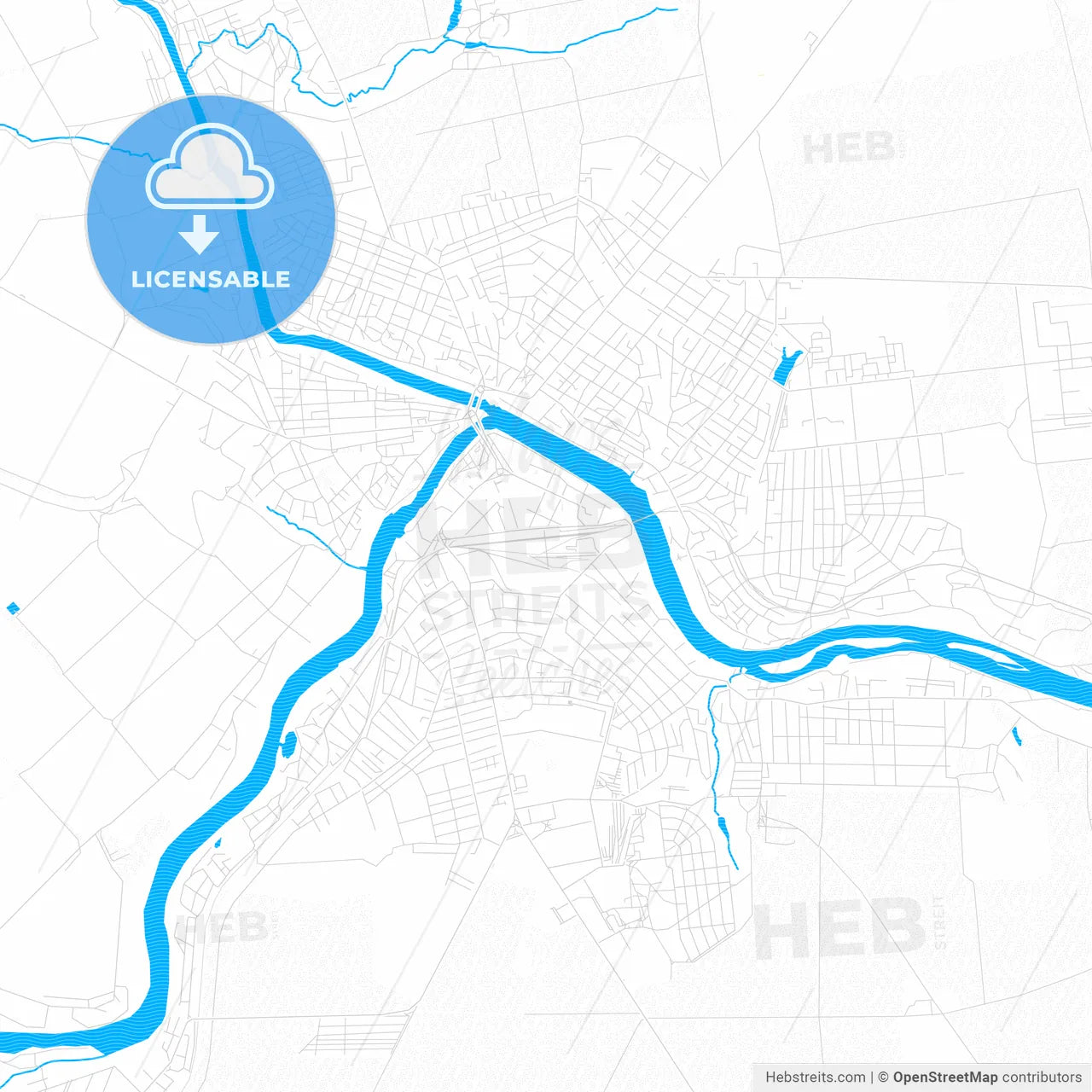 Pervomaisk, Ukraine PDF vector map with water in focus