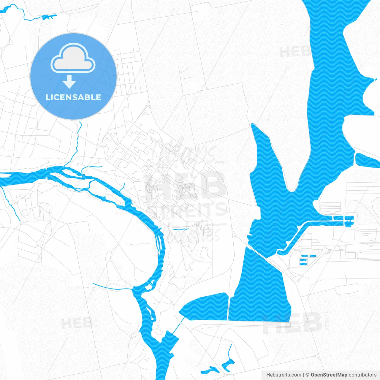 Yuzhnoukrainsk, Ukraine PDF vector map with water in focus