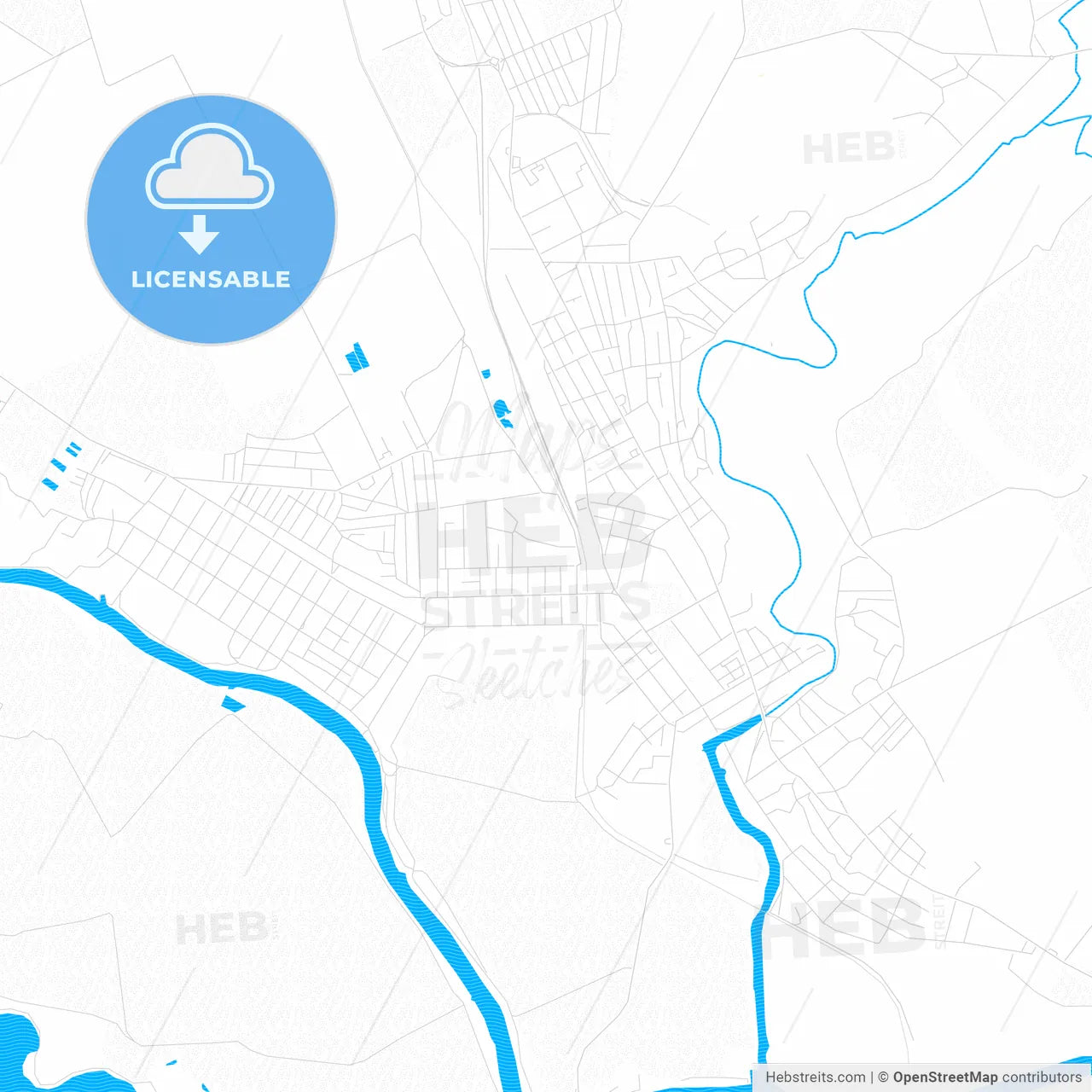 Voznesensk, Ukraine PDF vector map with water in focus